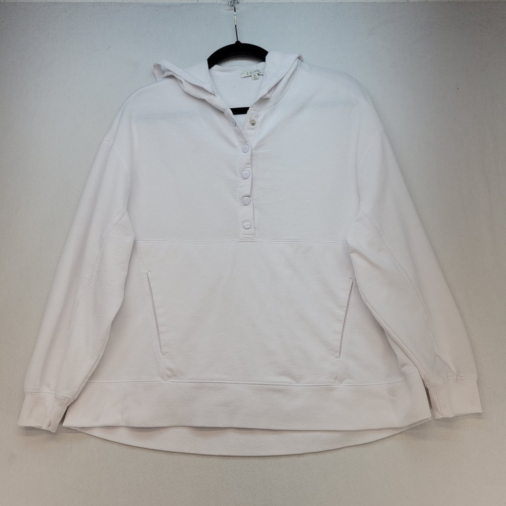 Z Supply Hoodie Women XS White Snap Henley French Terry Pullover